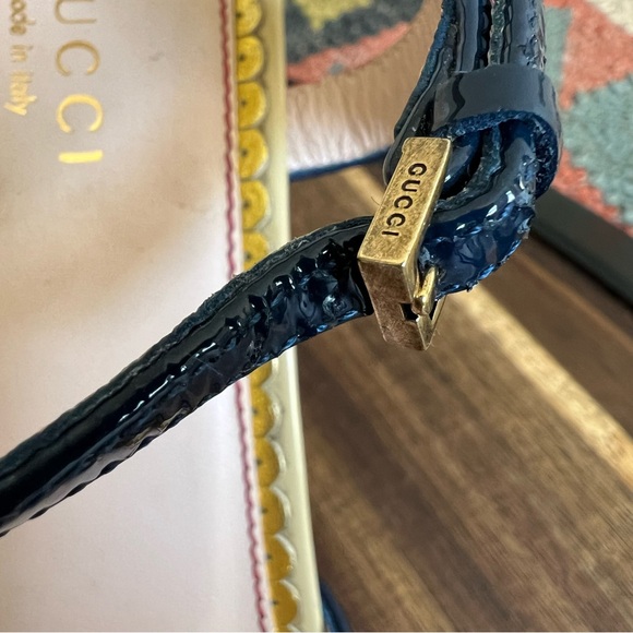 GUCCI Red/Navy Twisted Strap Ankle Strap Heels EU37 US7 - Picture 6 of 14